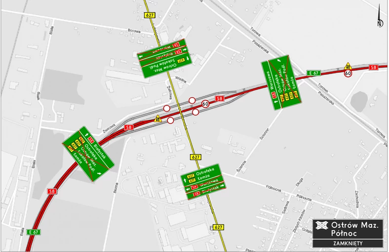 Planowane zamknięcie węzła Ostrów Mazowiecka Północ