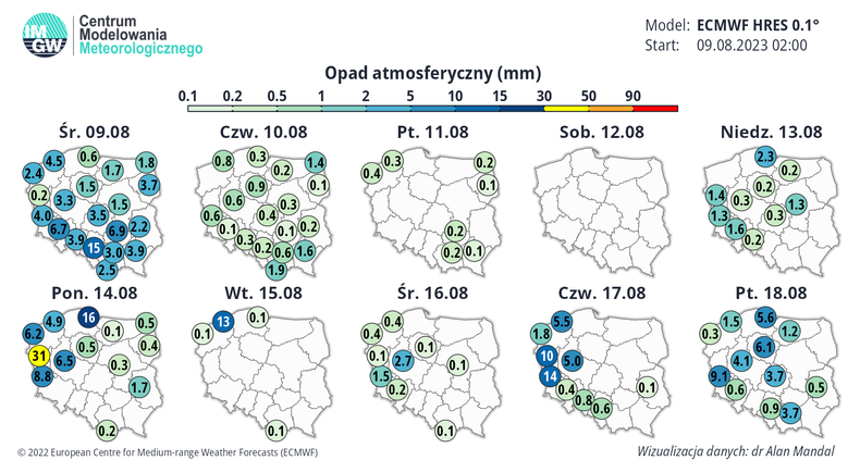 Mimo to lokalnie niewykluczone są przelotne opady deszczu i burze.