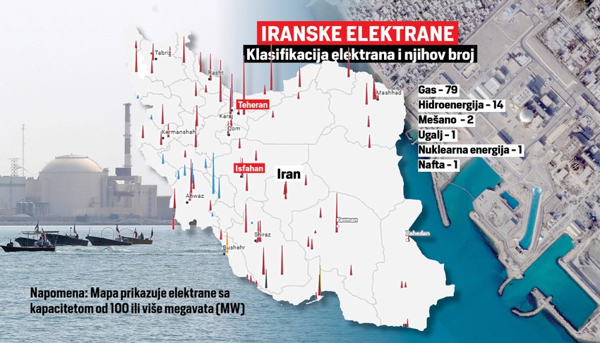 Iranske elektrane na mapi