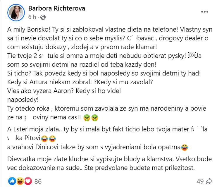 Barbora Richterová si nedávala servítku pred ústa.
