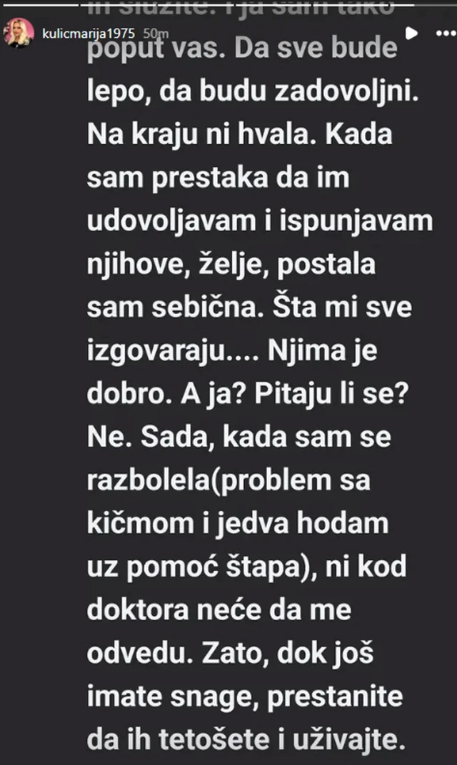 "NI KOD DOKTORA DA ME ODVEDU!" Marija Kulić HODA SA ŠTAPOM, otkrila istinu o odnosu sa ĆERKAMA koje ni da "mrdnu prstom"