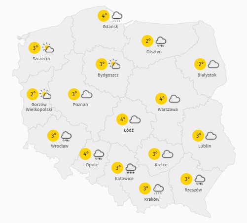 Prognoza temperatury w piątek 25 grudnia