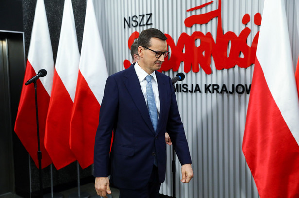 Premier Mateusz Morawiecki na spotkaniu w siedzibie Komisji Krajowej NSZZ "Solidarność"