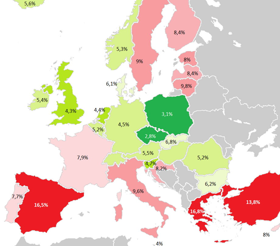  Dane dla Estonii, Grecji, Węgier, Wielkiej Brytanii, Norwegii i Turcji starsze niż z września