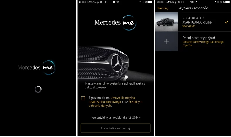 MercedesMe menu aplikacji