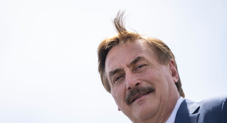 Mike Lindell, political activist and CEO of MyPillow, attends a rally hosted by former President Donald Trump at the Delaware County Fairgrounds on April 23, 2022 in Delaware, Ohio.