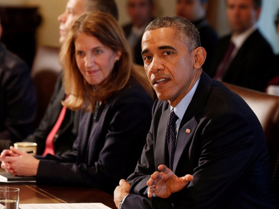 Obama with Sylvia Burwell, the secretary of Health and Human Services, before a Cabinet meeting at the White House.