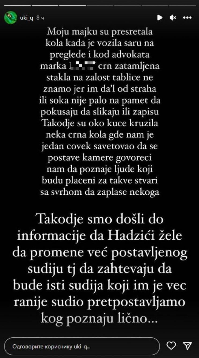 Objava Uki Q o sestri i zetu nasilniku