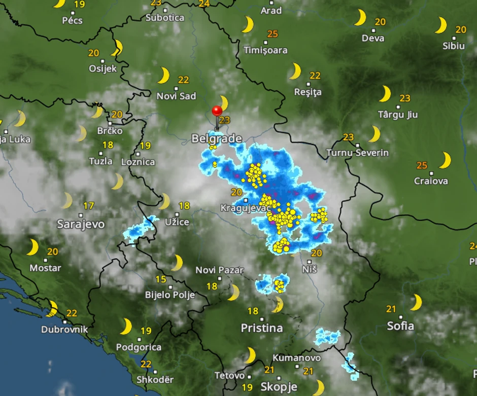 Kretanje nevremena u 22 časa