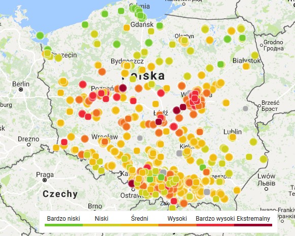 Mapa smogowa Polski - 27 lutego 