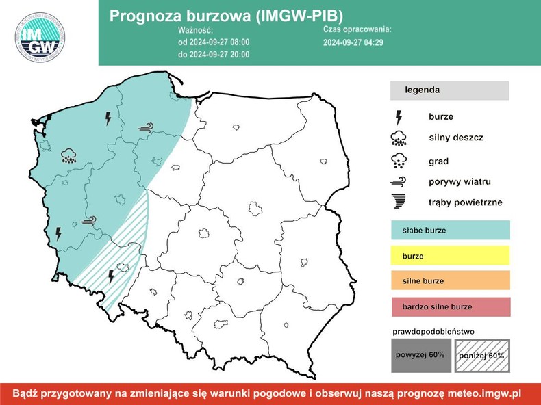 W piątek na północnym zachodzie możliwe są burze