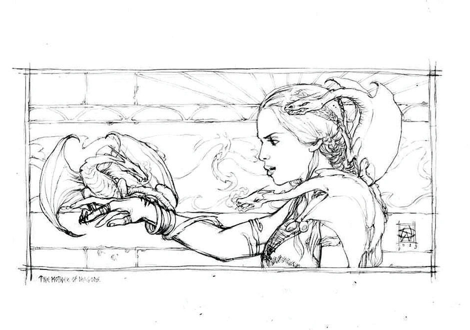 Simpsonova skica lika majke zmajeva Deneris Targarjen