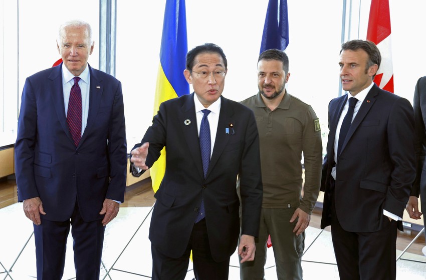 Džo Bajden, Fumio Kišida, Volodimir Zelenski i Emanuel Makron na samitu G7 u Hirošimi