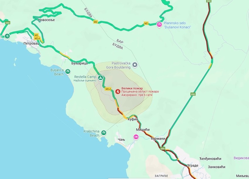 Mapa požara kod Čanja
