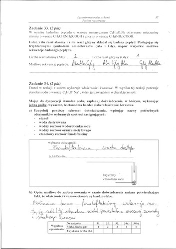 Matura z chemii - odpowiedzi do poziomu rozszerzonego