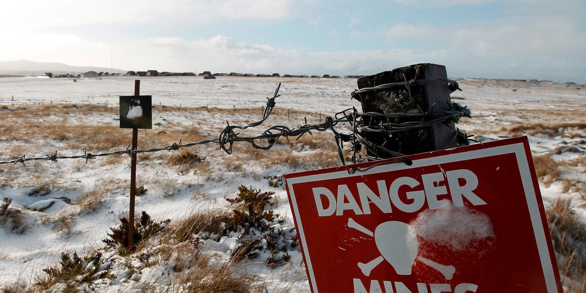 A mining field from the 1982 Falklands War between Britain and Argentina is seen near Stanley, Falkland Islands.