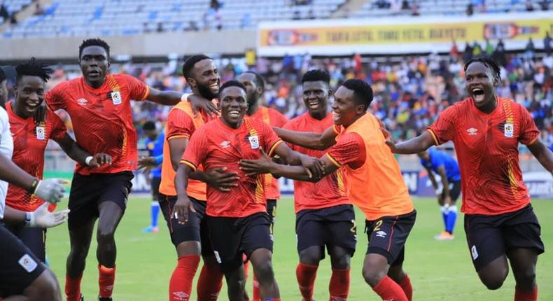 Uganda Cranes celebrating a win against Tanzania in a past match 