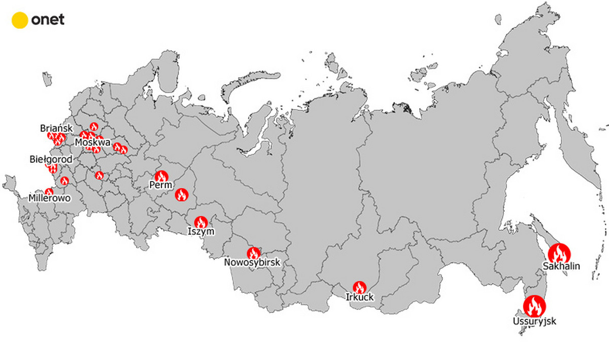 Rosja. Seria wybuchów i pożarów. Coraz głośniejsze pytania o sabotaż [MAPA]