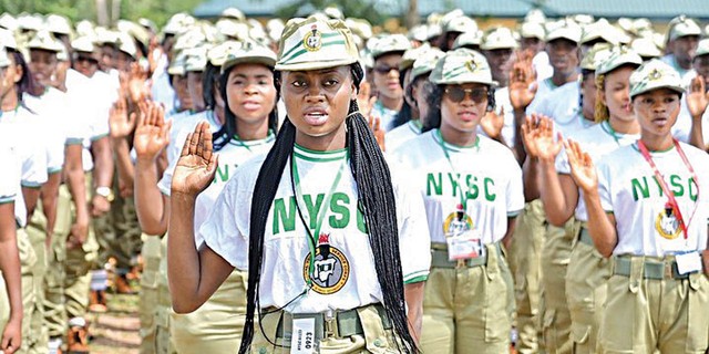 NYSC Corps members on parade ground. (Guardian)