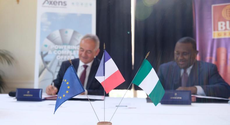 L-R: Jean Sentec, CEO AXENS Group and Abdul Samad Rabiu, the CEO of BUA Group during the signing of the agreement for BUA's refinery project.  [Twitter/@franckriester]