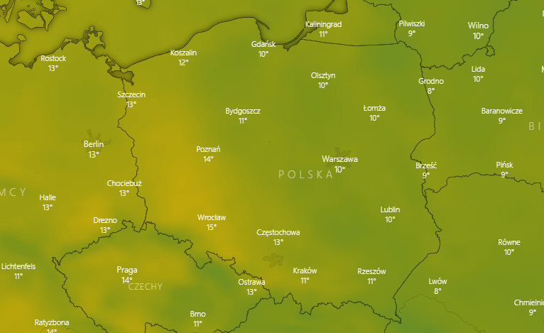 Przewidywana temperatura na niedzielę 1 listopada