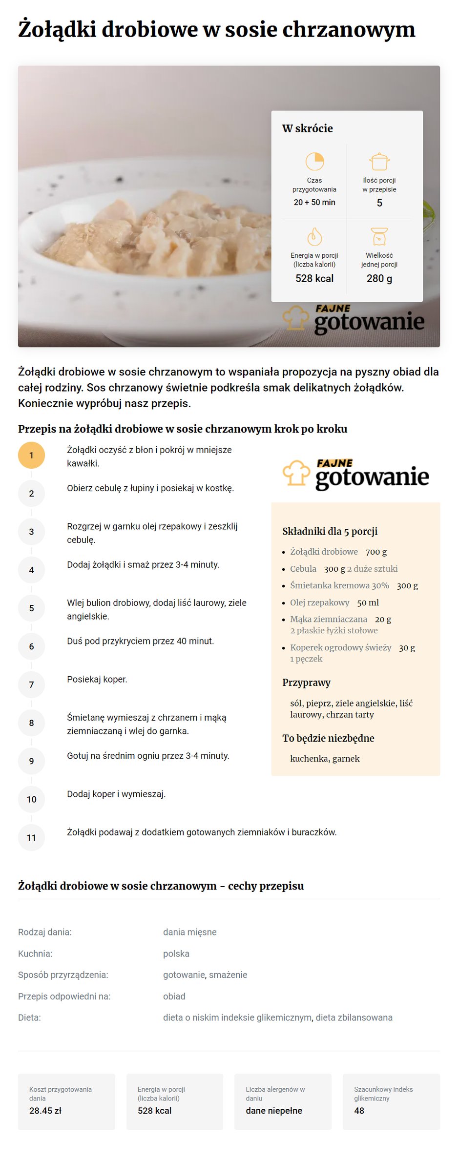 Żołądki drobiowe w sosie chrzanowym