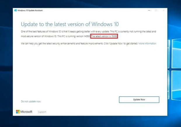 Asystent aktualizacji Windows 10 twierdzi, że ostatnią wersją systemu jest build 15063