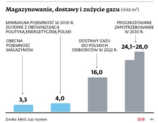 Magazynowanie, dostawy i zużycie gazu (mld m. sześciennych)