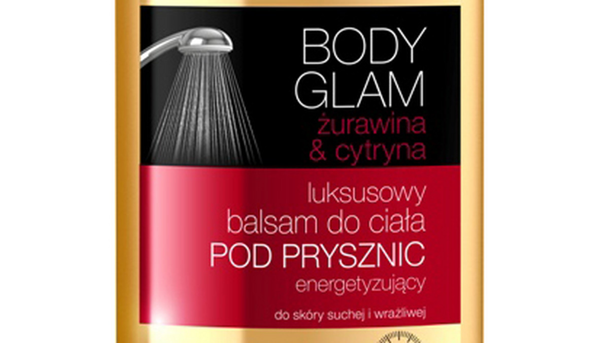 Eveline Cosmetics oferuje Balsam pod prysznic BODY GLAM. Receptura ekskluzywnego, odżywczego preparatu pod prysznic o świeżym aromacie żurawiny sprawia, że skóra jest odżywiona i  pachnie długo po zakończeniu kąpieli. Esencja z żurawiny ma dużą zawartość witaminy C, efektywnie nadaje skórze elastyczność i witalność. bioHyaluron ComplexTM, bogaty w kwas hialuronowy, długotrwale nawilża oraz gwarantuje perfekcyjne wygładzenie naskórka. PhytoCellTec™ – roślinne komórki macierzyste jabłoni szwajcarskiej, stymulują funkcje komórek macierzystych i rewitalizują skórę.