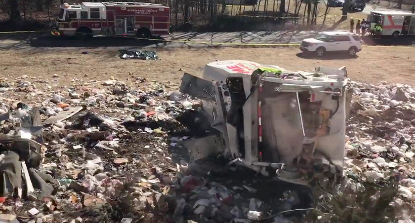 View of the scene following the accident when a train traveling from Washington to West Virginia car