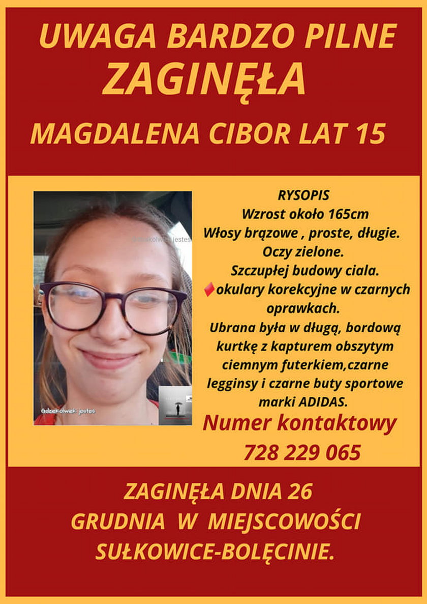 Zaginęła 15-letnia Magdalena Cibor z Sułkowic-Bolęcina