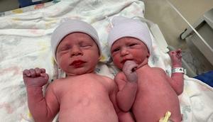 Timothy, left, and Lydia Ridgeway pictured soon after their birth on October 31, 2022Philip and Rachel Ridgeway