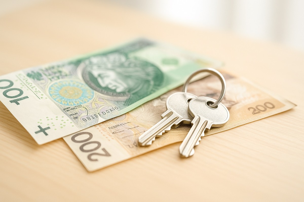 Klucze do mieszkania leżą na banknotach polskich - nowy dodatek mieszkaniowy ma wynosić od 900 do 1800 zł miesięcznie