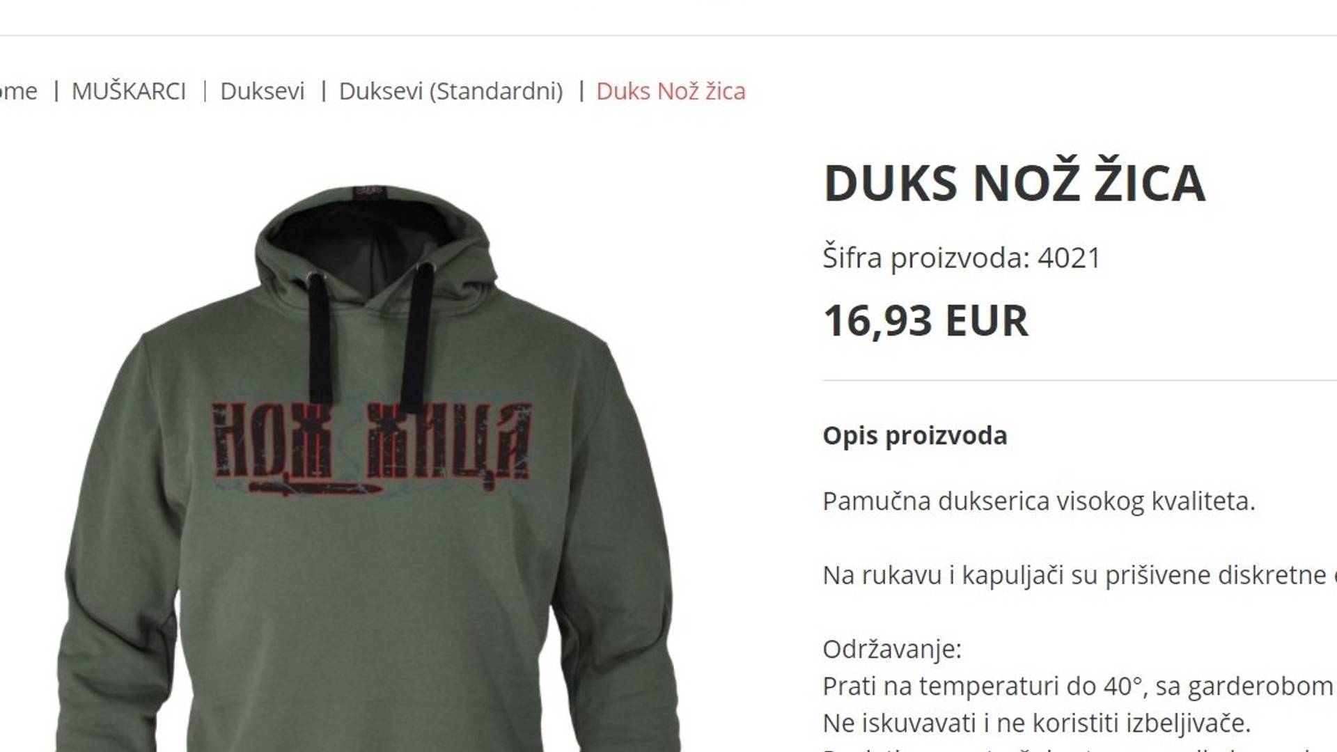 Butik sa Novog Beograda prodavao dukseve sa printom "nož, žica" dok ih nisu provalili na društvenim mrežama