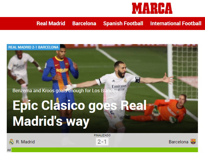 "Marca" po meczu Real Madryt - FC Barcelona