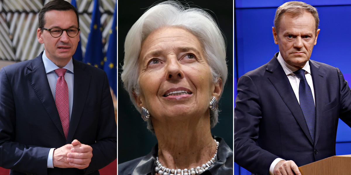 Mateusz Morawiecki, Christine Lagarde i Donald Tusk