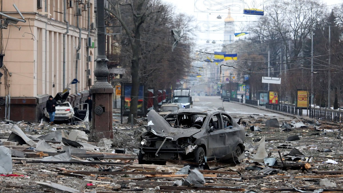 Poważnie zniszczone centrum Charkowa