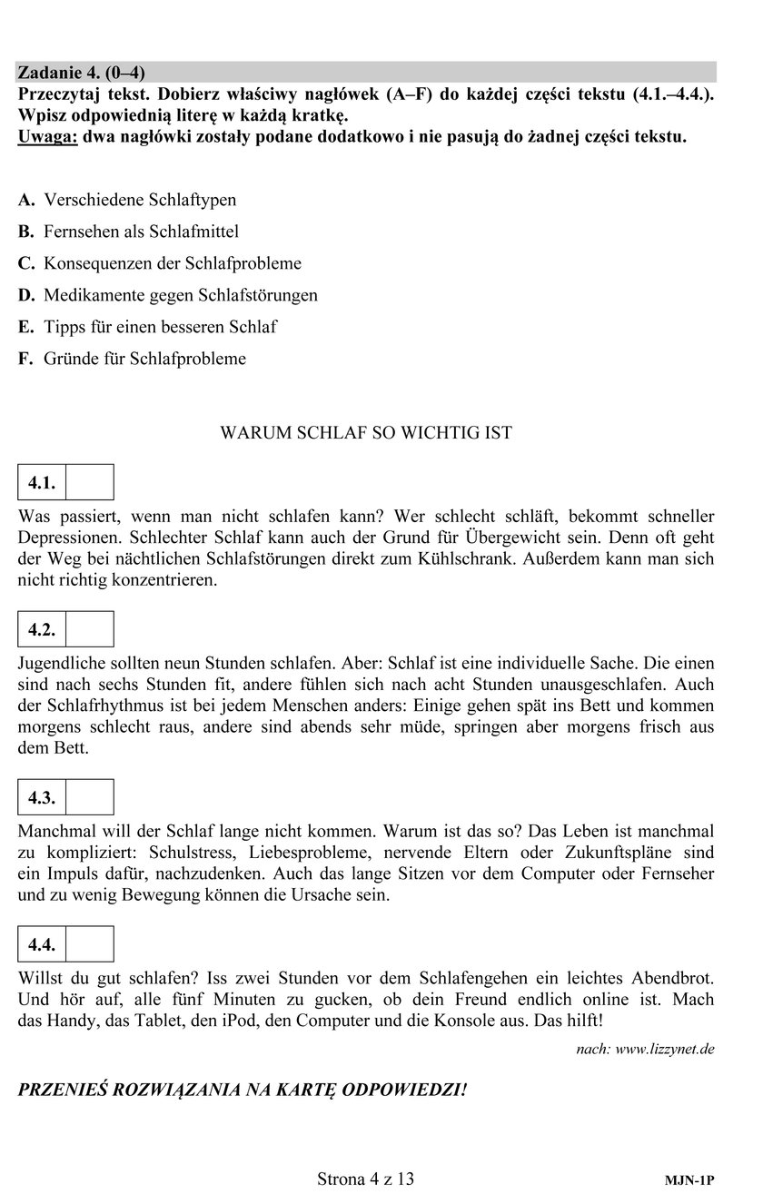 Arkusze egzaminacyjne - niemiecki na poziomie podstawowym