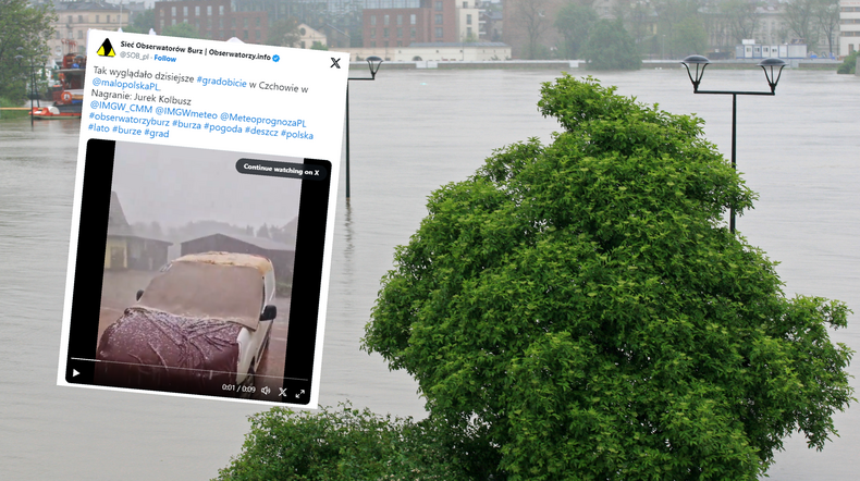 Za nami kolejny burzowy dzień. Sieć obiegły nagrania ulew i gradobić (screen: X/Sieć Obserwatorów Burz)