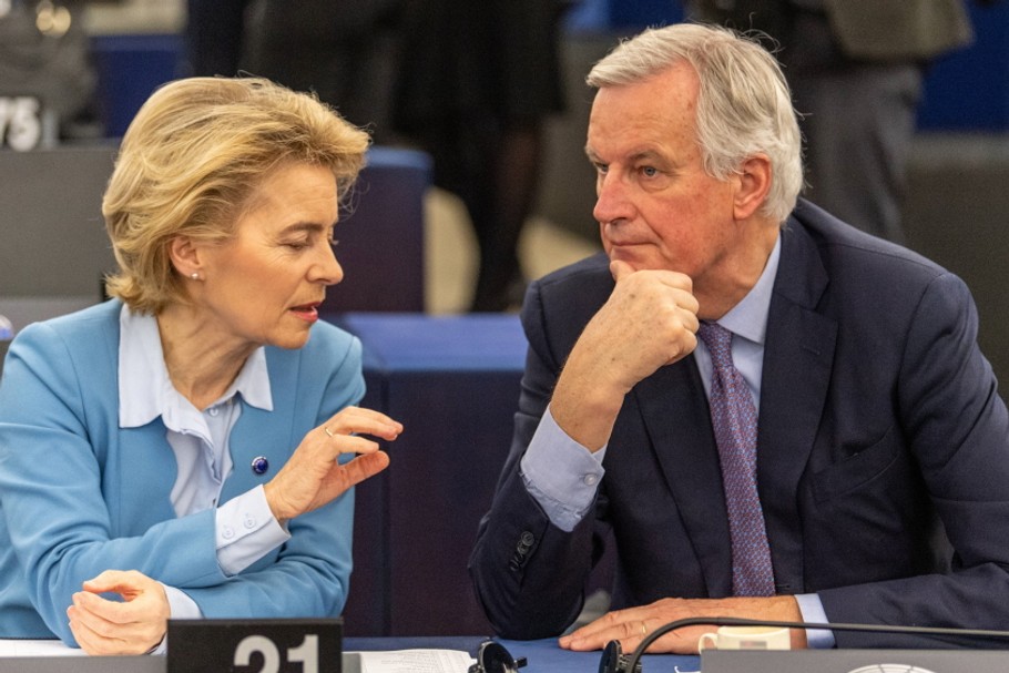 Szefowa Komisji Europejskiej Ursula von der Leyen i główny negocjator Unii ds. brexitu Michel Barnier, Strasburg, 11.02.2020