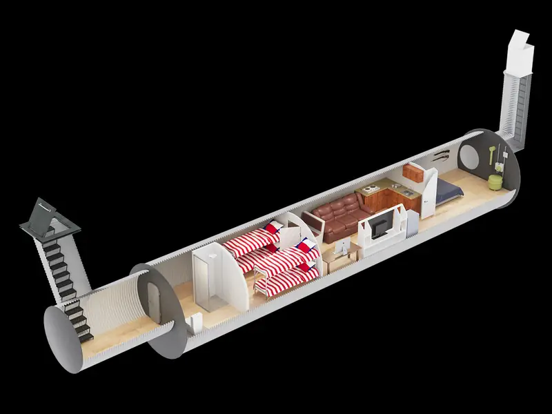 Plan nieco większej wersji podstawowego schronu &quot;Atlas Survival Shelter&quot;