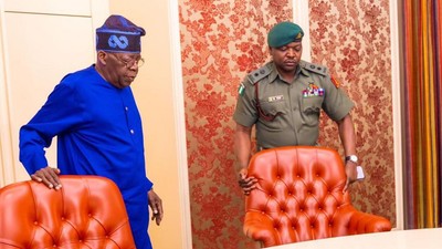 President Bola Ahmed Tinubu resumed at his office in Aso Villa 24 hours after his inauguration on Monday, May 29, 2023. [Presidency]