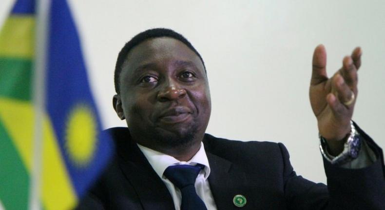 Frank Habineza, leader of the Democratic Green Party, a Rwandan opposition group, speaks during a political bureau on December 17, 2016 in Kigali, when he was appointed candidate for the next presidential election in August 2017