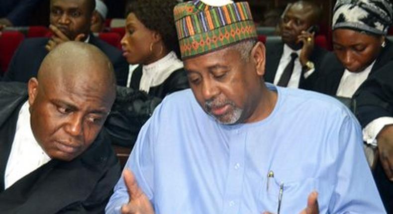 Sambo Dasuki (right) and one of his counsels.