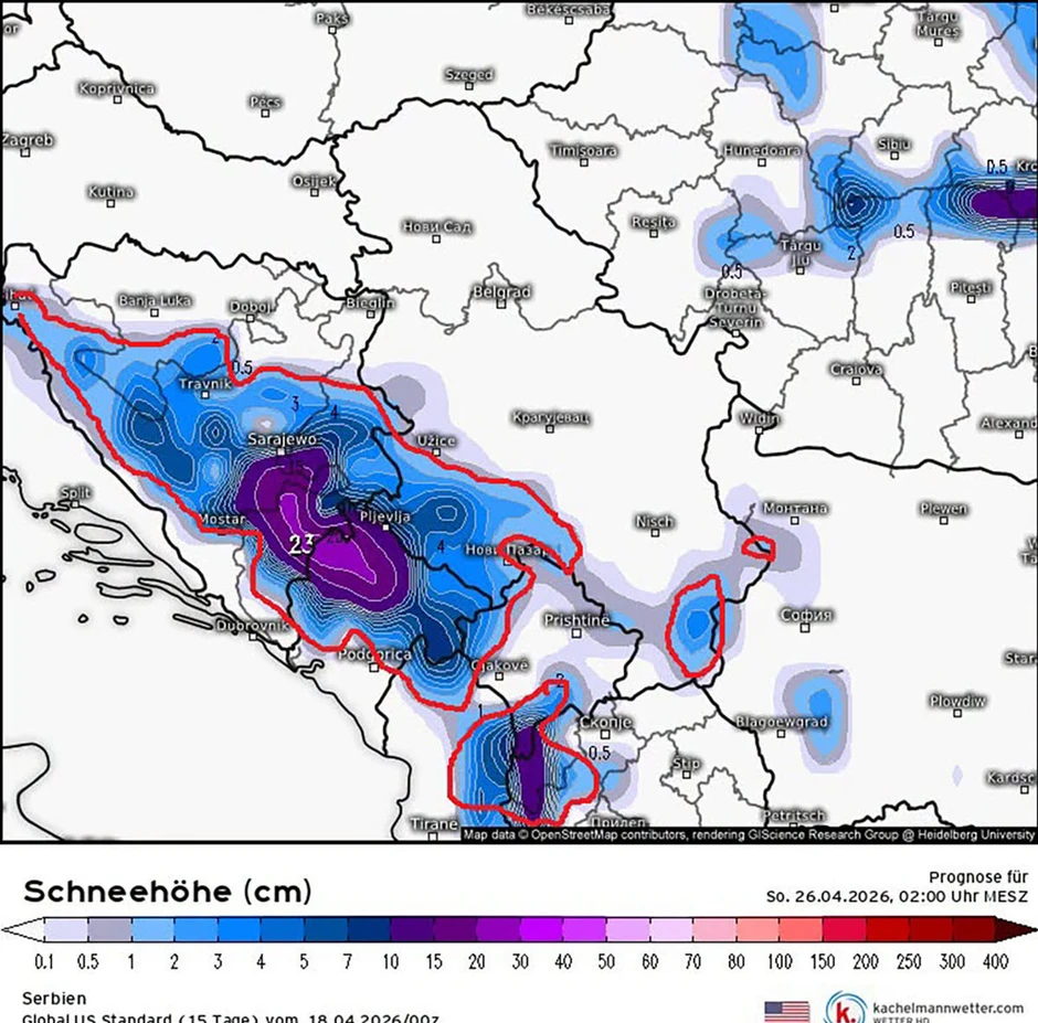 Mapa snežnih padavina