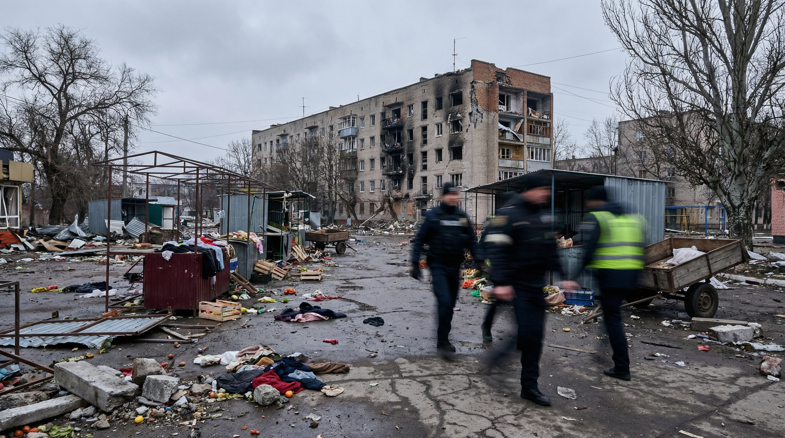 7 morti e 15 feriti nell'attacco russo sulla piazza del mercato a Druzhkivka