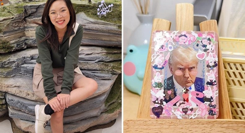 Bella Pham, a 21-year-old living in California, has been making top loaders for photocards of famous politicians such as former President Donald Trump.Bella Pham