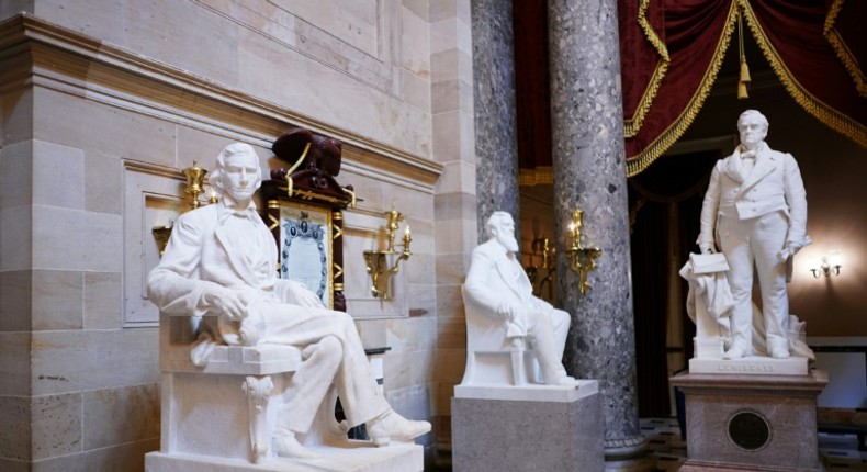 The US House approved a measure to remove from Capitol Hill statues of people who served in the Confederacy during the 1861-1865 Civil War, including this one of Confederate vice president Alexander Hamilton Stephens (L)