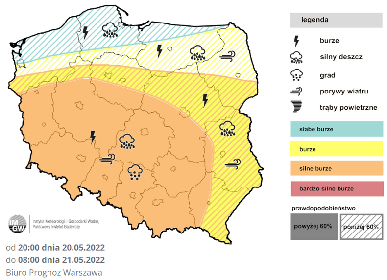 Prognoza burz IMGW na noc z piątku na sobotę