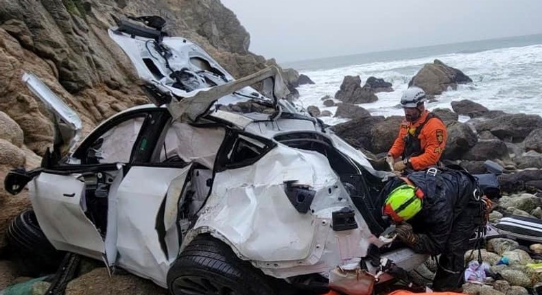 Emergency personnel at the site of the Monday accident in Northern California near Devil's Slide.Sgt. Brian Moore/San Mateo County Sheriff's Office/Associated Press